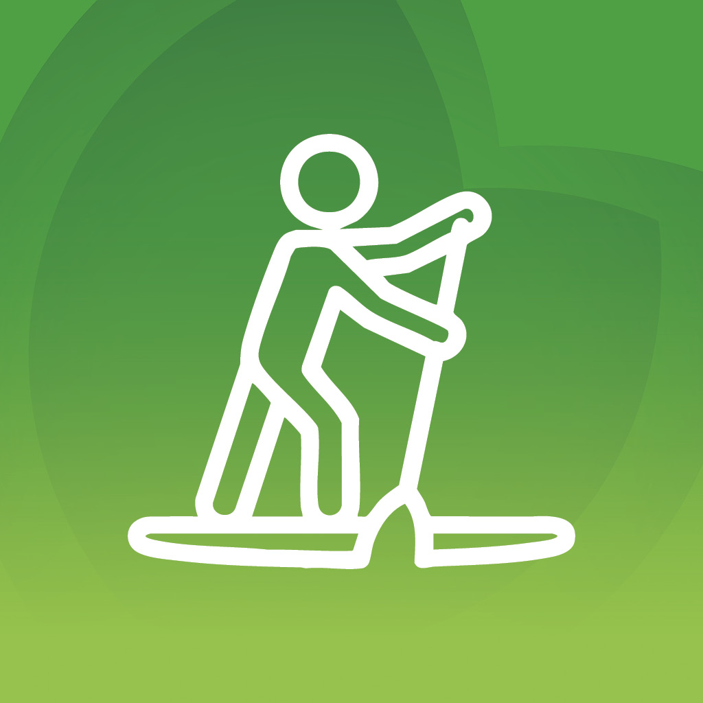 SUP-oló alakot ábrázoló ikon, aktív felfedező élményt szimbolizálva.