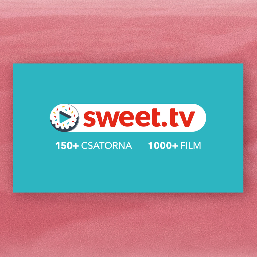 Türkiz sweet tv illusztráció rózsaszín háttér előtt.
