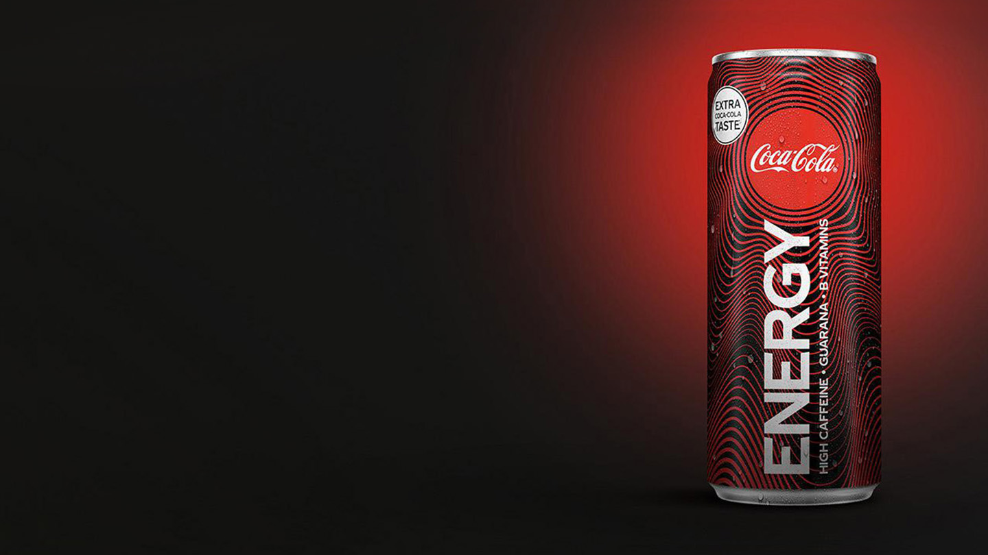 Coca-Cola Energy can on dark red background