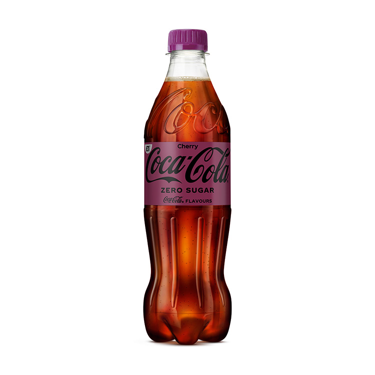 Coca-Cola Zero Sugar Cherry bottle on white background.