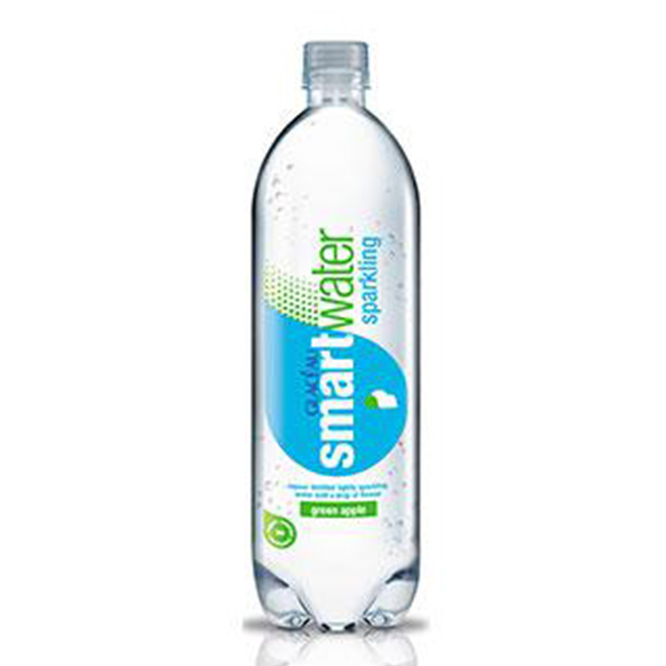 GLACÉAU Smartwater Sparkling Green Apple bottle on dark blue background.