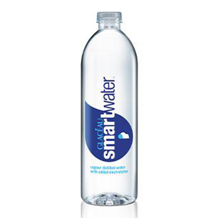GLACÉAU Smartwater bottle on dark blue background.