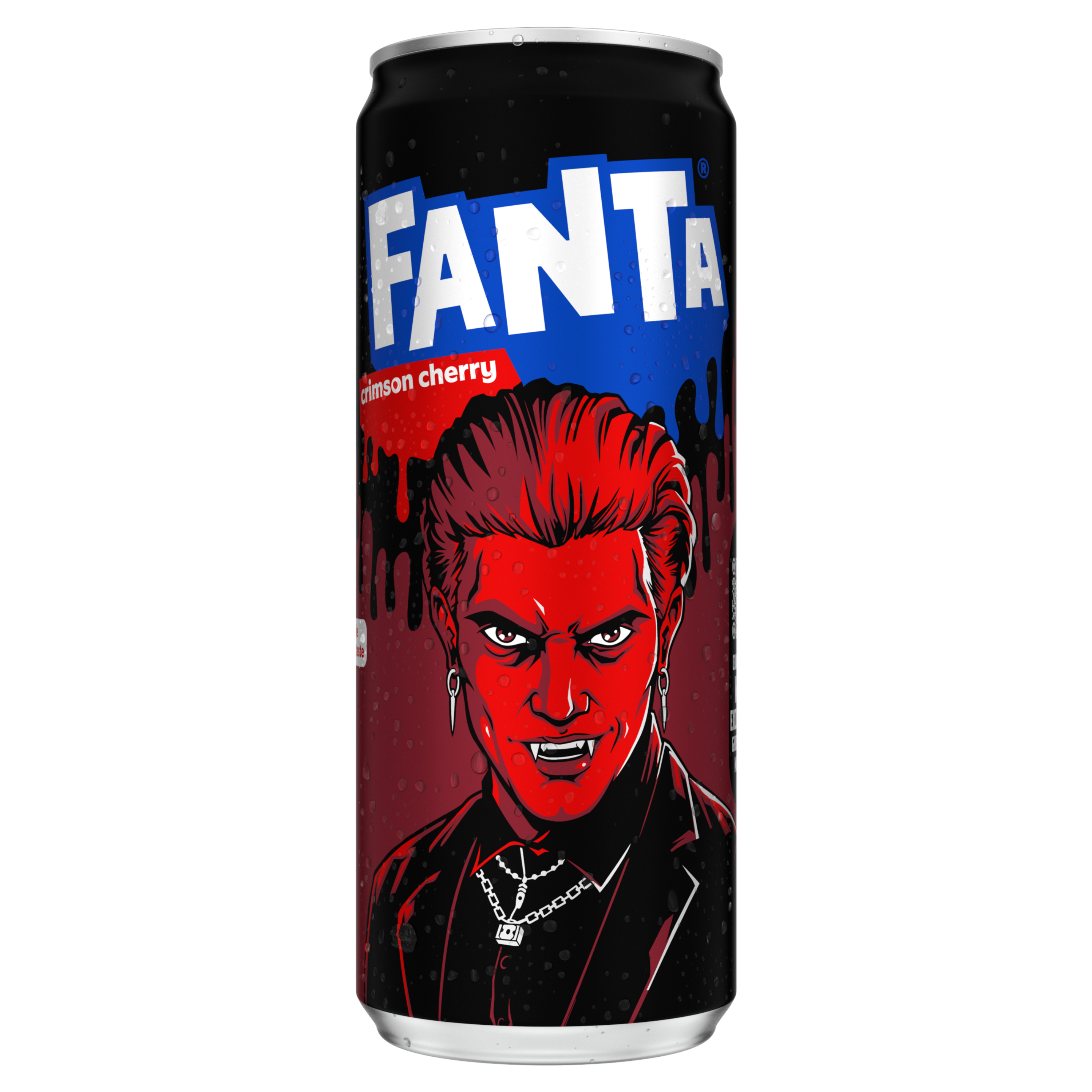 Fanta Crimson Cherry can on a white background