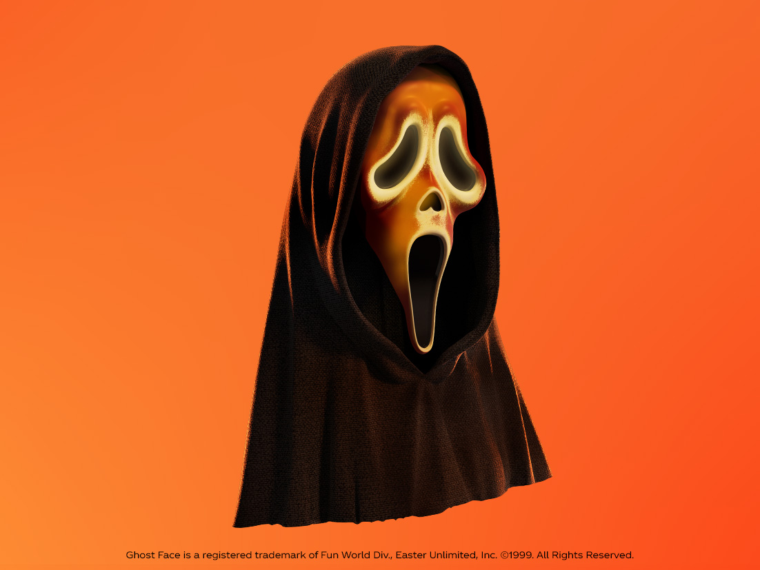 Glow in the dark Ghost Face mask inspired by the Fanta Universe.