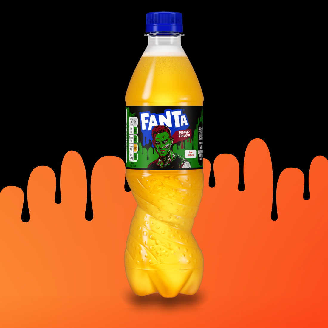 Limited-edition Fanta Mango bottle featuring the Meta Monster Maker.
