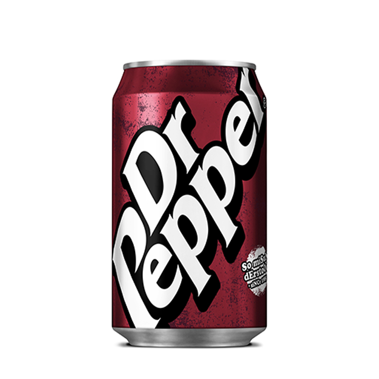 Dr Pepper can on white background.