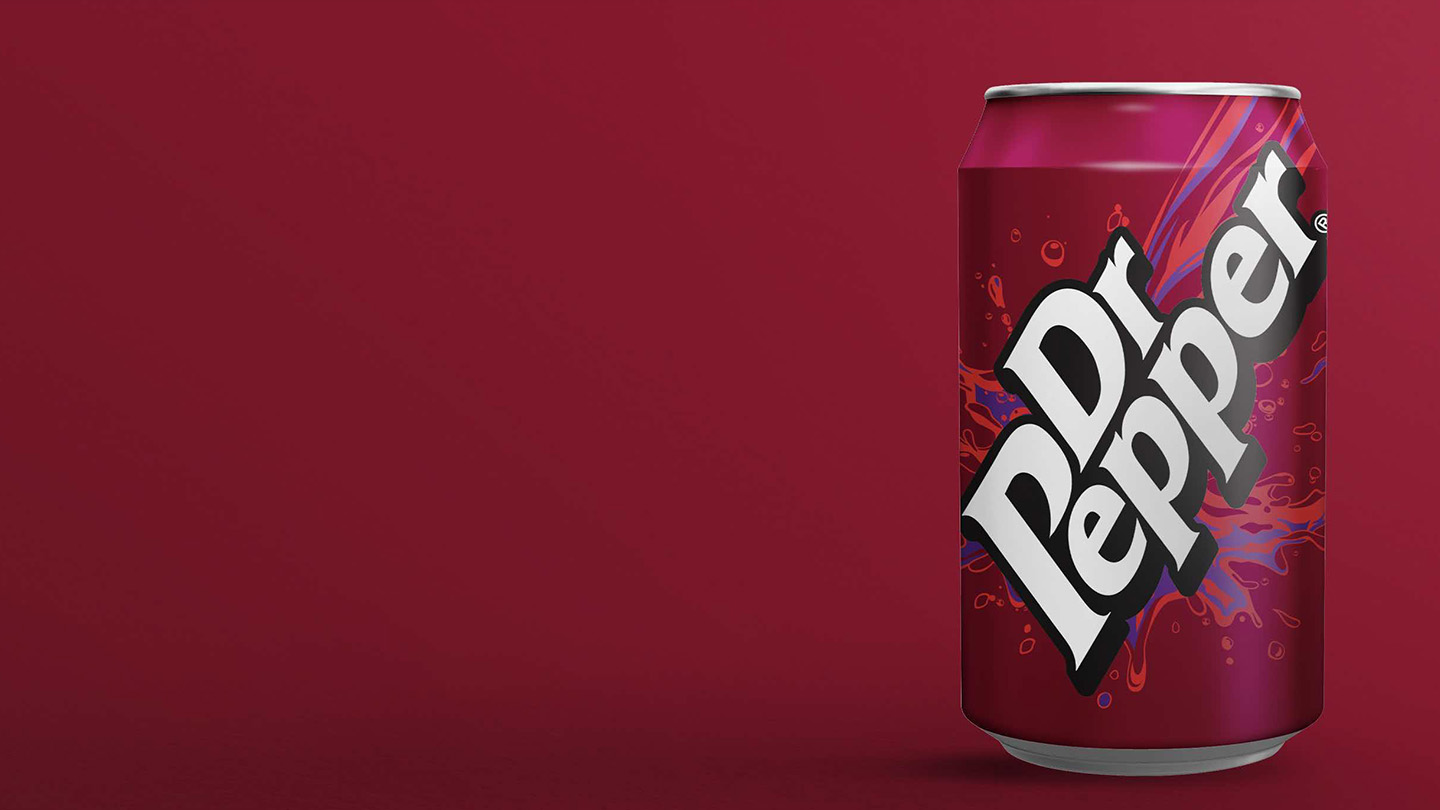 Dr Pepper Logo on dark red background.
