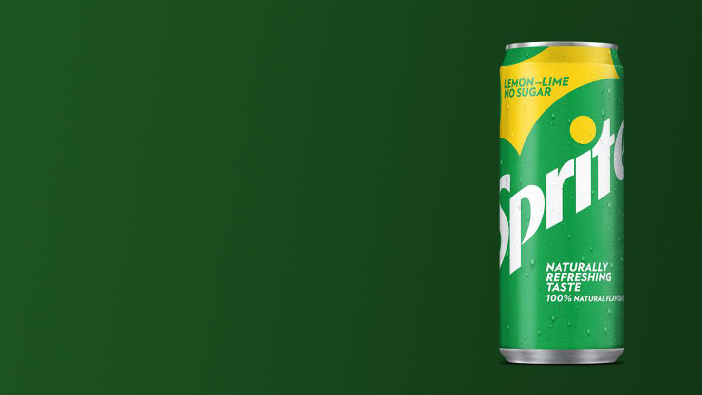 Sprite can on dark green background