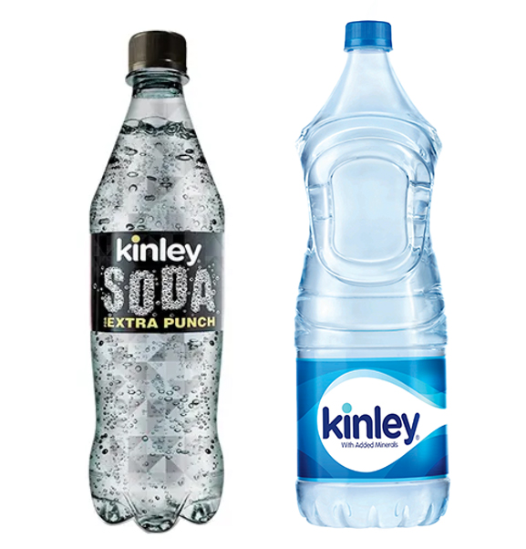 bottle of kinley water and kinley soda