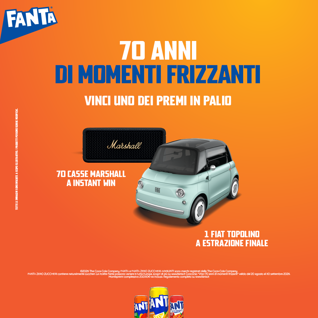 70 anni di momenti frizzanti fanta logo mashall speakers e fiat topolino