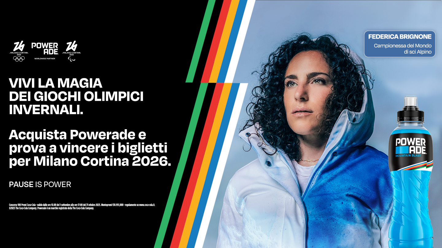 Bottiglia powerade, vivi la magia dei giochi olimpici invernali. Acquista powerade e prova a vincere i biglietti per Milano Cortina 2026