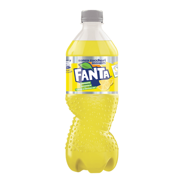 Una bottiglia di Fanta Limonata Senza Zuccheri Aggiunti.