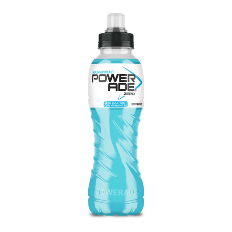 Una bottiglia di Powerade Zero Mountain Blast.
