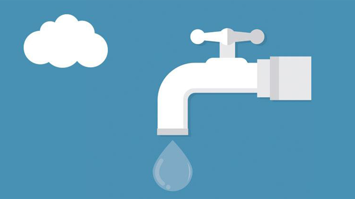 Icona con rubinetto, goccia d'acqua e nuvola.