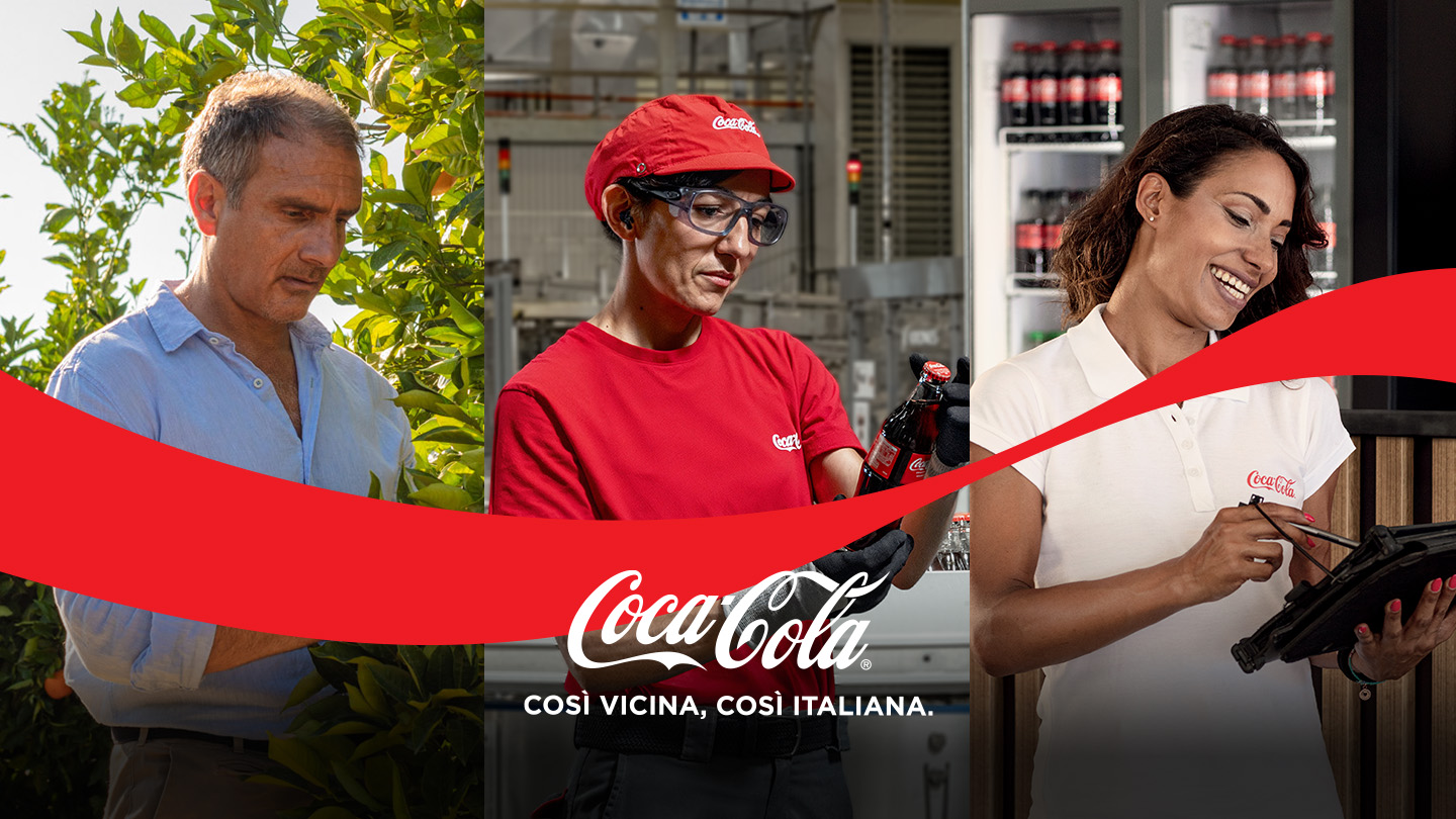 Immagine di 3 persone che lavorano in diverse sezioni del sistema Coca-Cola