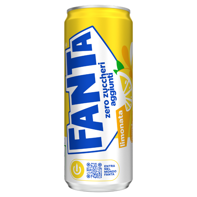 Una lattina di Fanta Limonata Senza Zuccheri Aggiunti.