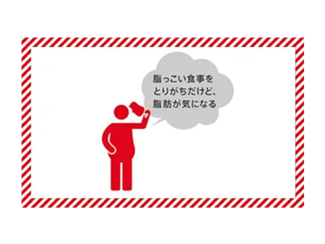 「脂っこい食事をとりがちだけど、脂肪が気になる」と考える人のピクトグラム