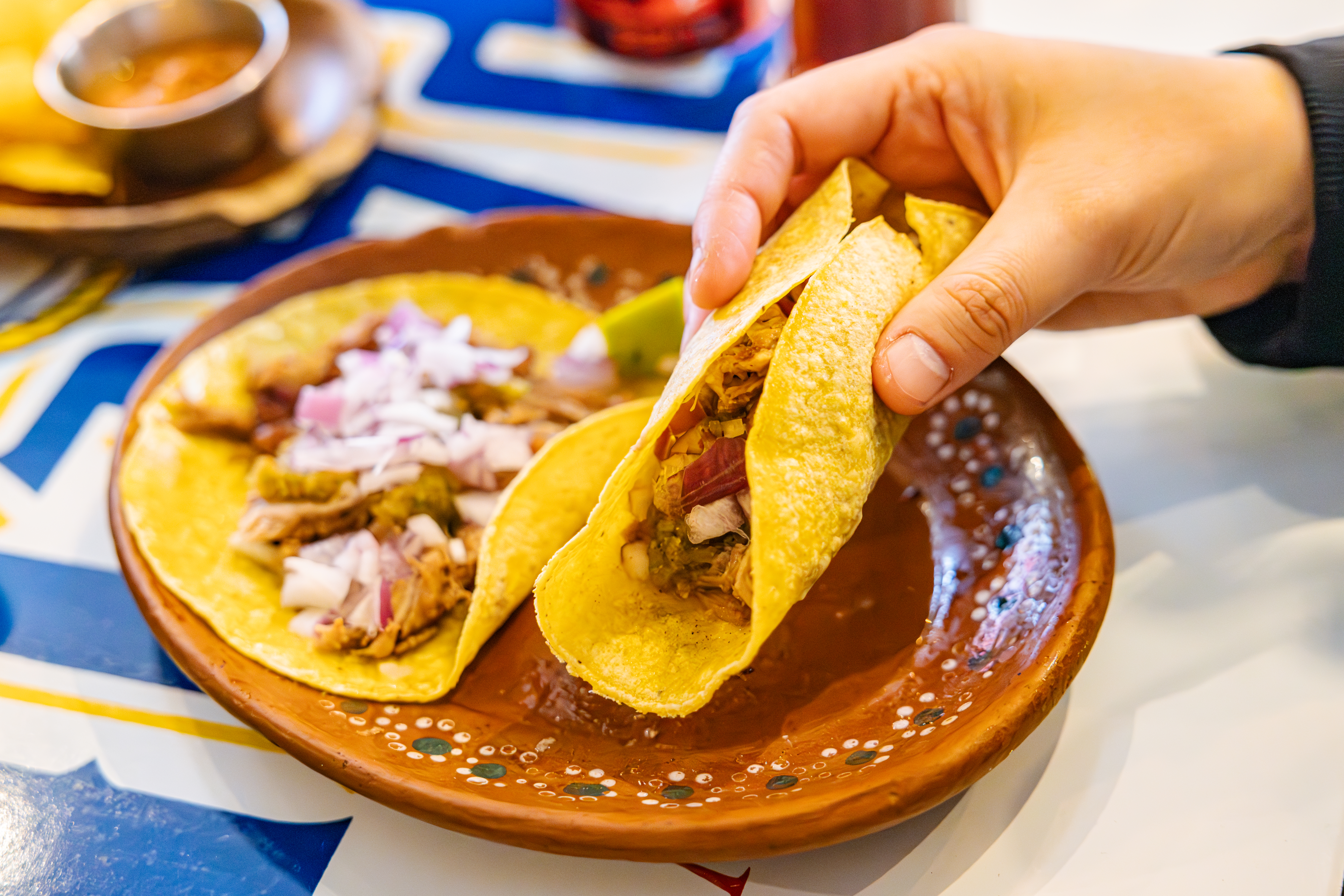 레드리본 맛집 '비아메렝게'의 대표메뉴, 카르니타스 타코를 코카-콜라 제로와 함께 즐기고 있다.