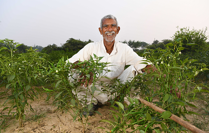 Man sat crossed legged in a field