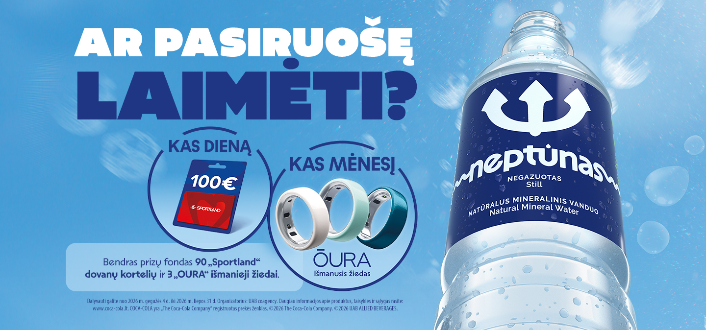 „Neptūnas“ mineralinio vandens reklama su prizų loterija.