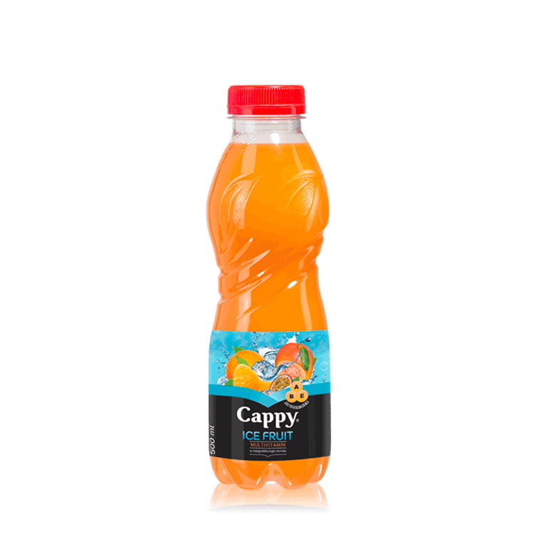 negāzēts multiaugļu dzēriens cappy ice fruit ar cukuru un saldinātāju plastmasas pudelē