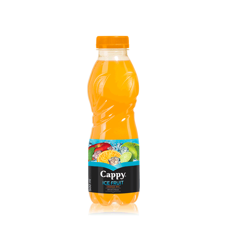 negāzēts ābolu-apelsīnu-laima dzēriens cappy ice fruit ar kaktusa aromātu plastmasas pudelē