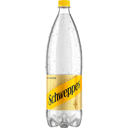gāzēts dzēriens schweppes tonic stikla pudelē ar dzeltenmelnu etiķeti