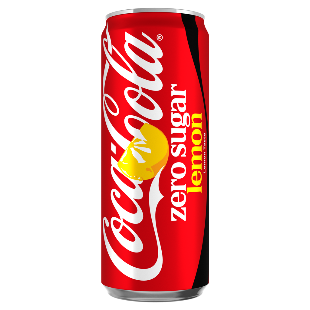 Visoka limenka Coca-Cole Zero Sugar Lemon zeleno-crvene boje na bijeloj pozadini
