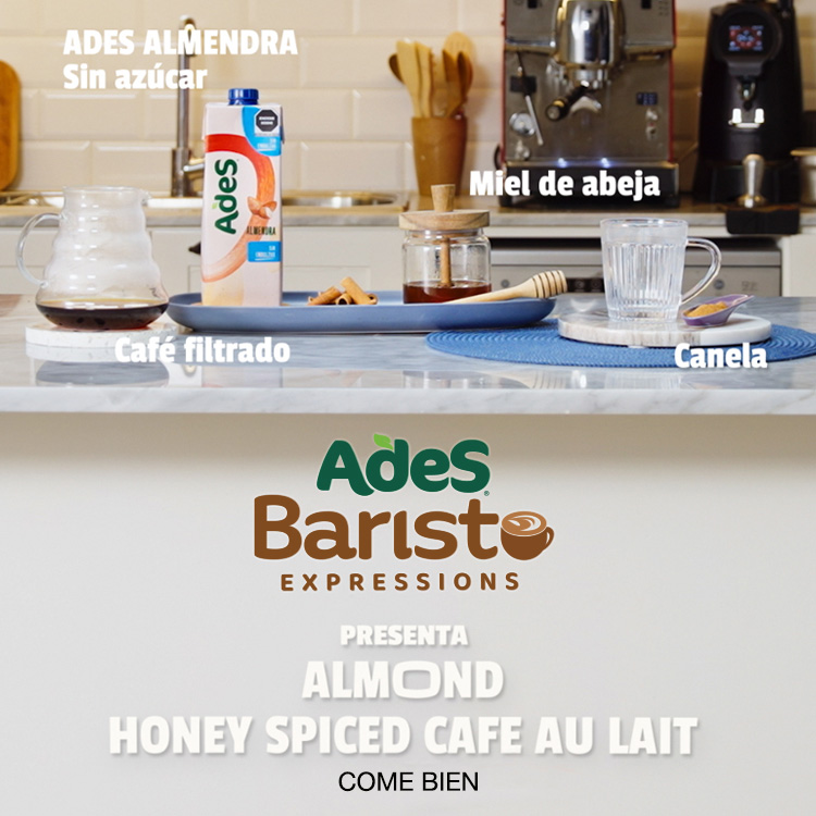 Ades Barist Expressions, presenta Almond Honey Spiced Cafe Au Lait.