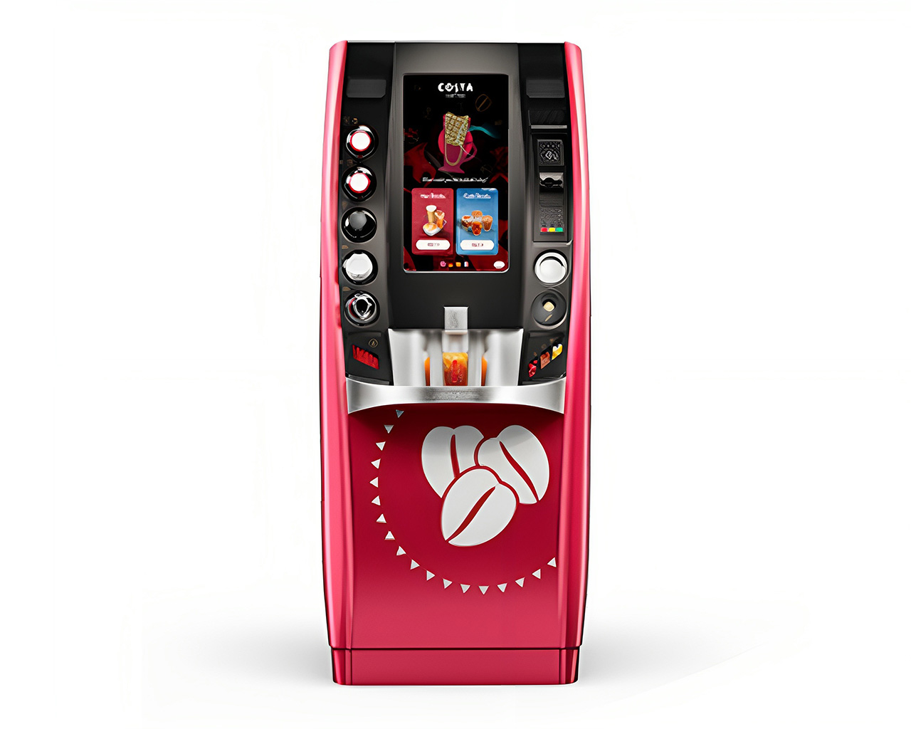 Máquina expendedora de café con pantalla táctil y fácil de usar.