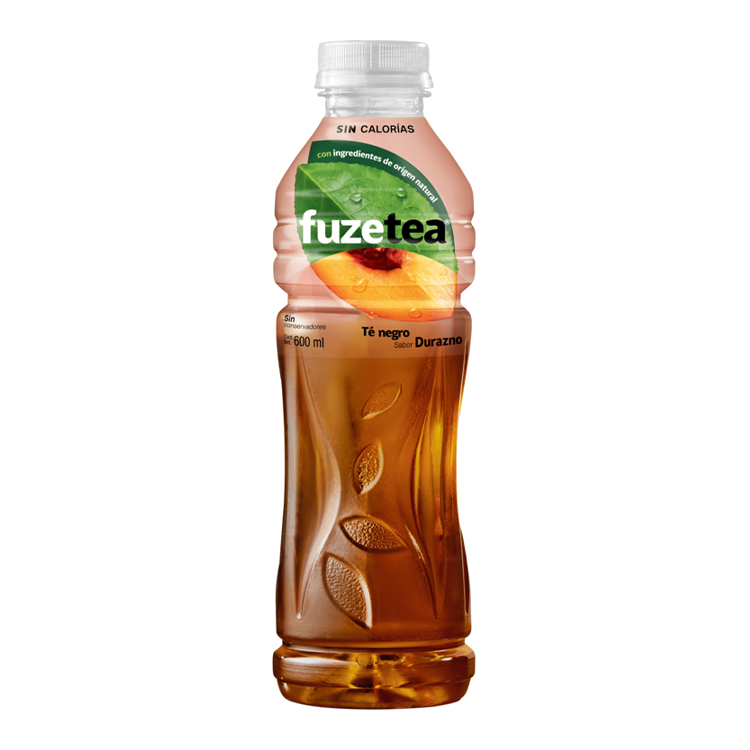 Envase de Fuze Tea sabor Durazno Sin Calorías. Té de Frutas y Hierbas.