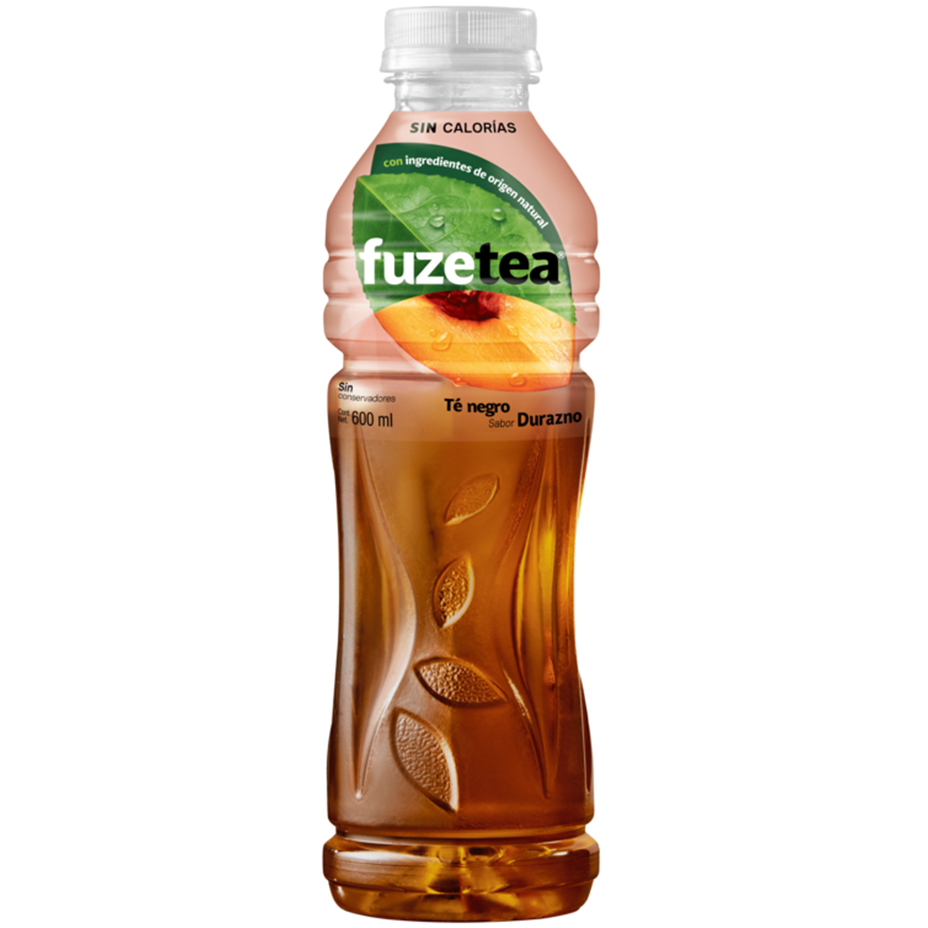 Envase de Fuze Tea sabor Durazno Sin Calorías. Té de Frutas y Hierbas.