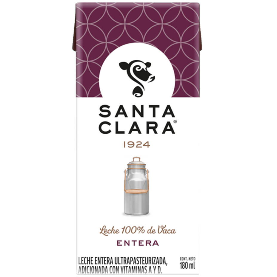 Empaque de Leche Santa Clara Enterita 100% pura de vaca de 1 litro.