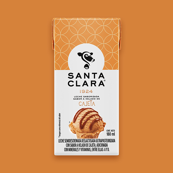 Empaque de Leche Saborizada Santa Clara de Cajeta de 180 mililitros.