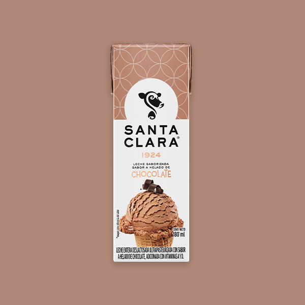Empaque de Leche Saborizada Santa Clara de Chocolate de 180 mililitros.