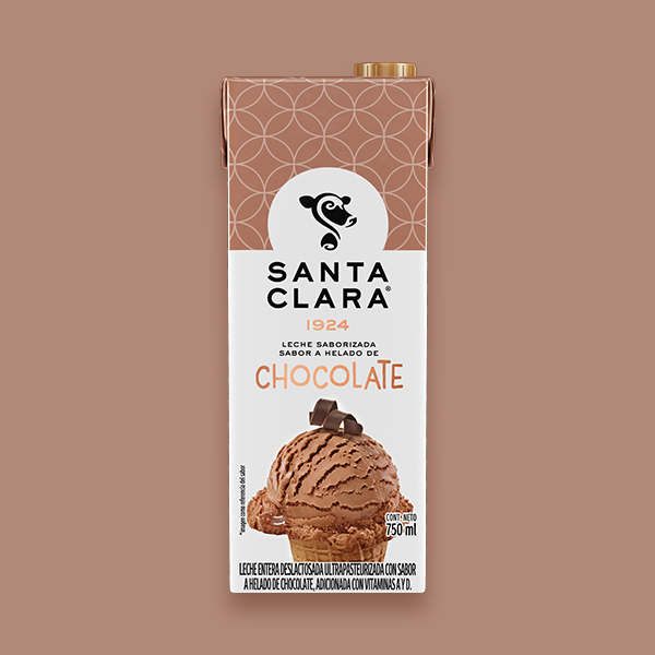 Empaque de Leche Saborizada Santa Clara de Chocolate de 750 mililitros.