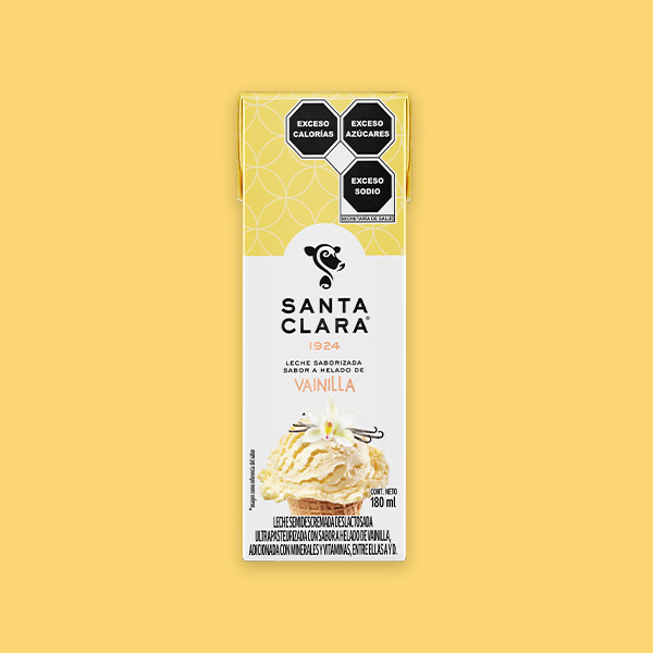Empaque de Leche Saborizada Santa Clara de Vainilla de 180 mililitros.