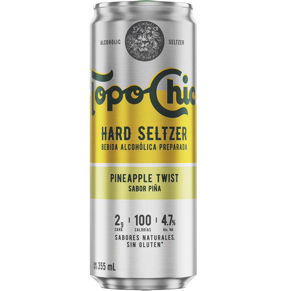 Topo Chico, bebida enlatada sabor Pineapple Twist, Ligero y Refrescante