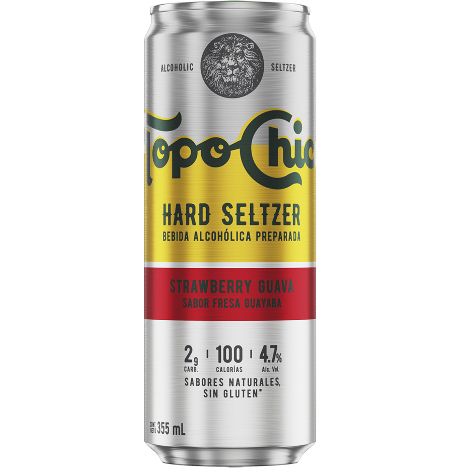 Topo Chico, bebida enlatada sabor Strawberry Guava, Ligero y Refrescante