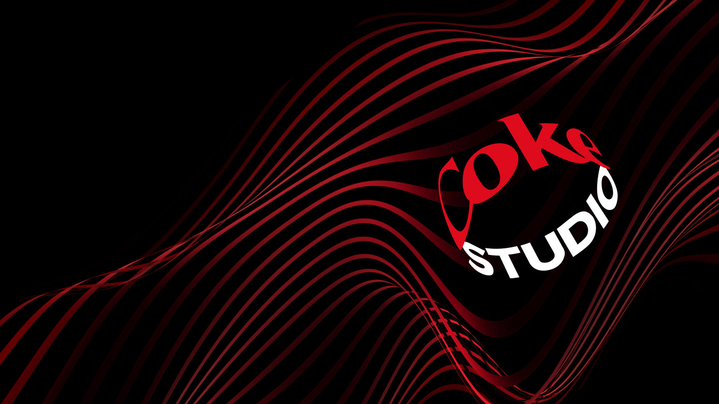 Fondo Negro con líneas curvas rojas que van desde izquierda  a derecha en forma diagonal y el logo de Coke Studio a la derecha.