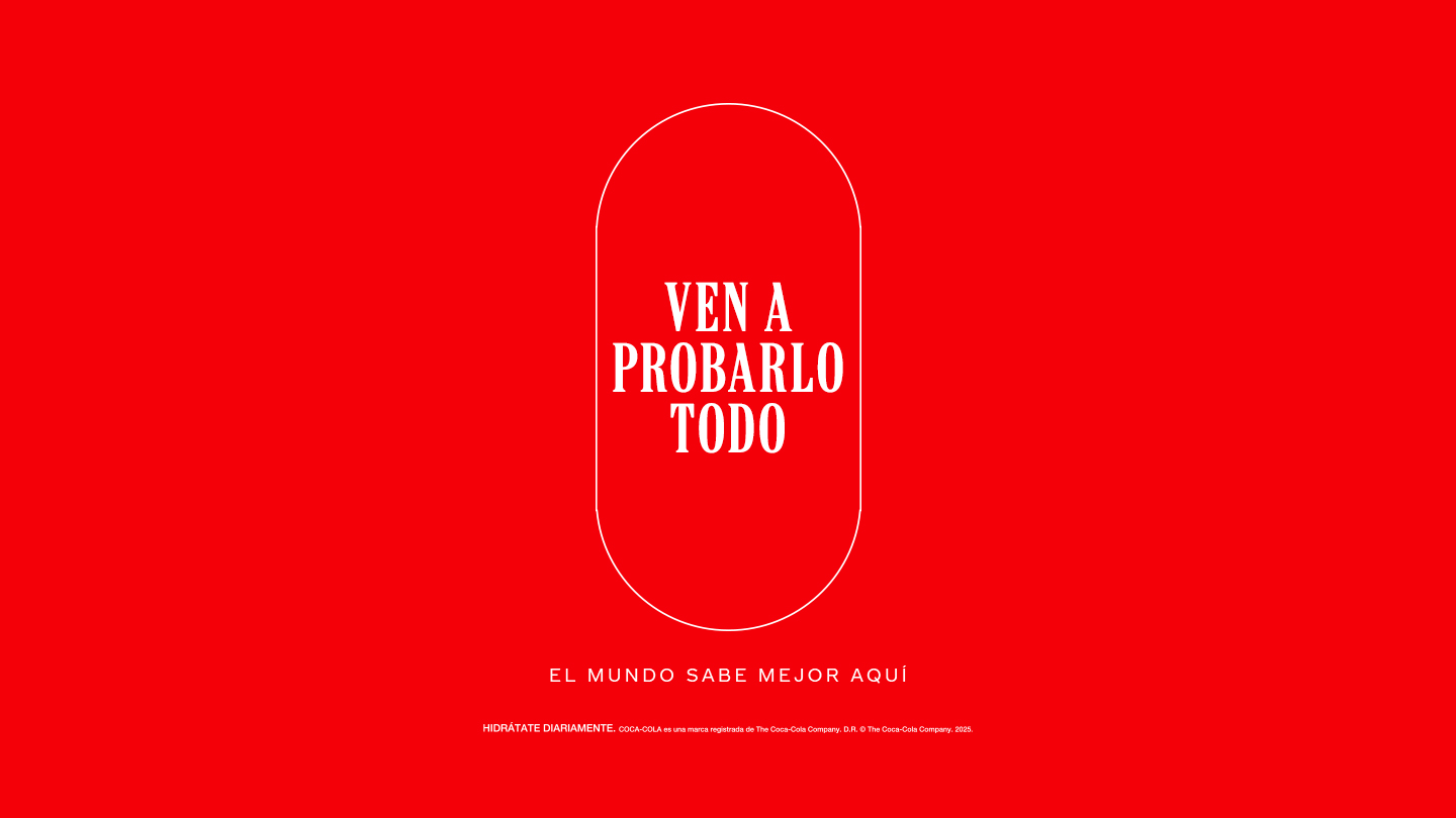  fondo rojo que en el centro dice "Ven a probarlo todo".