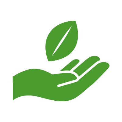 Isologo de una mano sosteniendo una hoja.