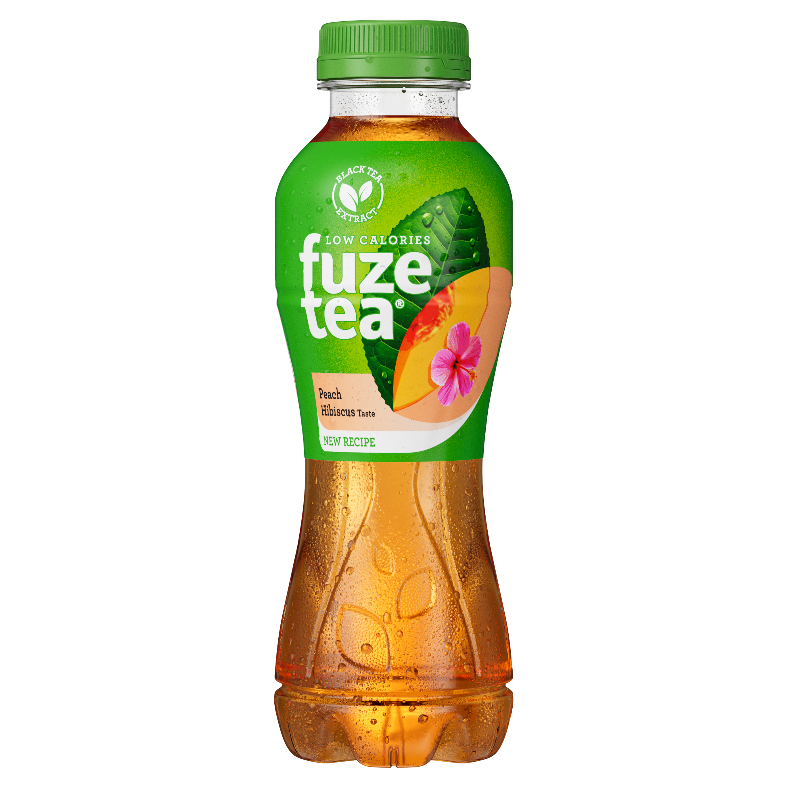 Een flesje Fuze Tea peach hibiscus tea