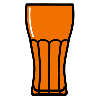 Oranje pictogram van een gevuld glas, eenvoudig en gestileerd weergegeven tegen een transparante achtergrond.