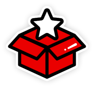 Gestileerd rood pictogram van een open geschenkdoos met een witte ster erboven