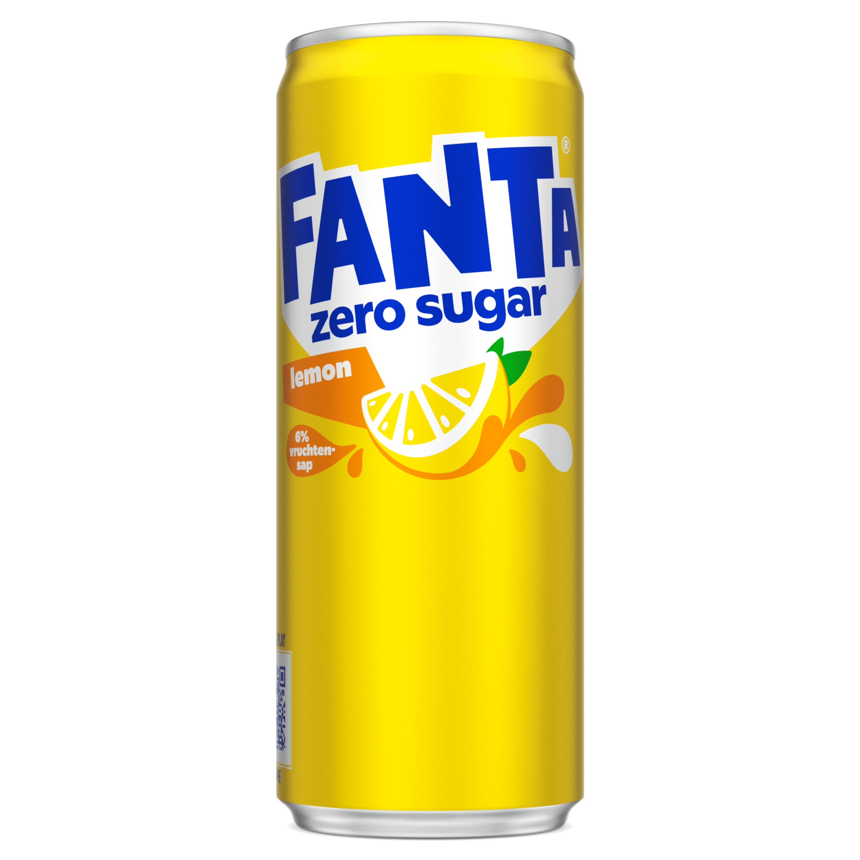 Afbeelding van een gele blikje Fanta citroen Zero Sugar frisdrank van 1,5 liter, met een transparante dop en een geel etiket waarop het Fanta-logo, de tekst "zero sugar" en een afbeelding van een citroen te zien zijn.