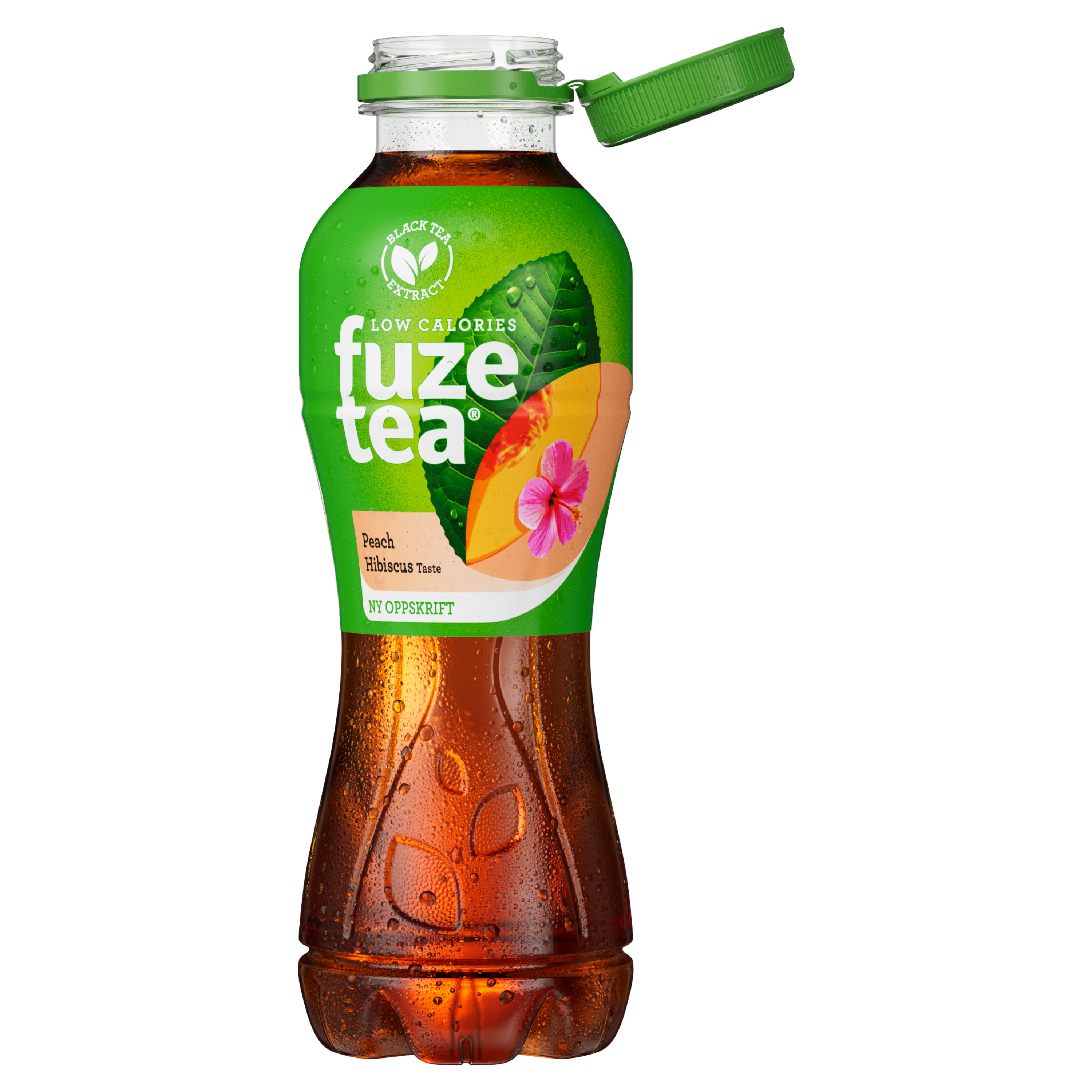 En flaske med fuzetea. Smaken er fersken og svart te.