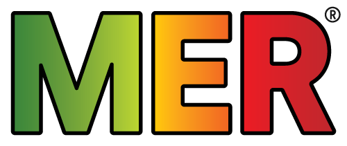 MER-logoen, grønn M, oransje E og rød R