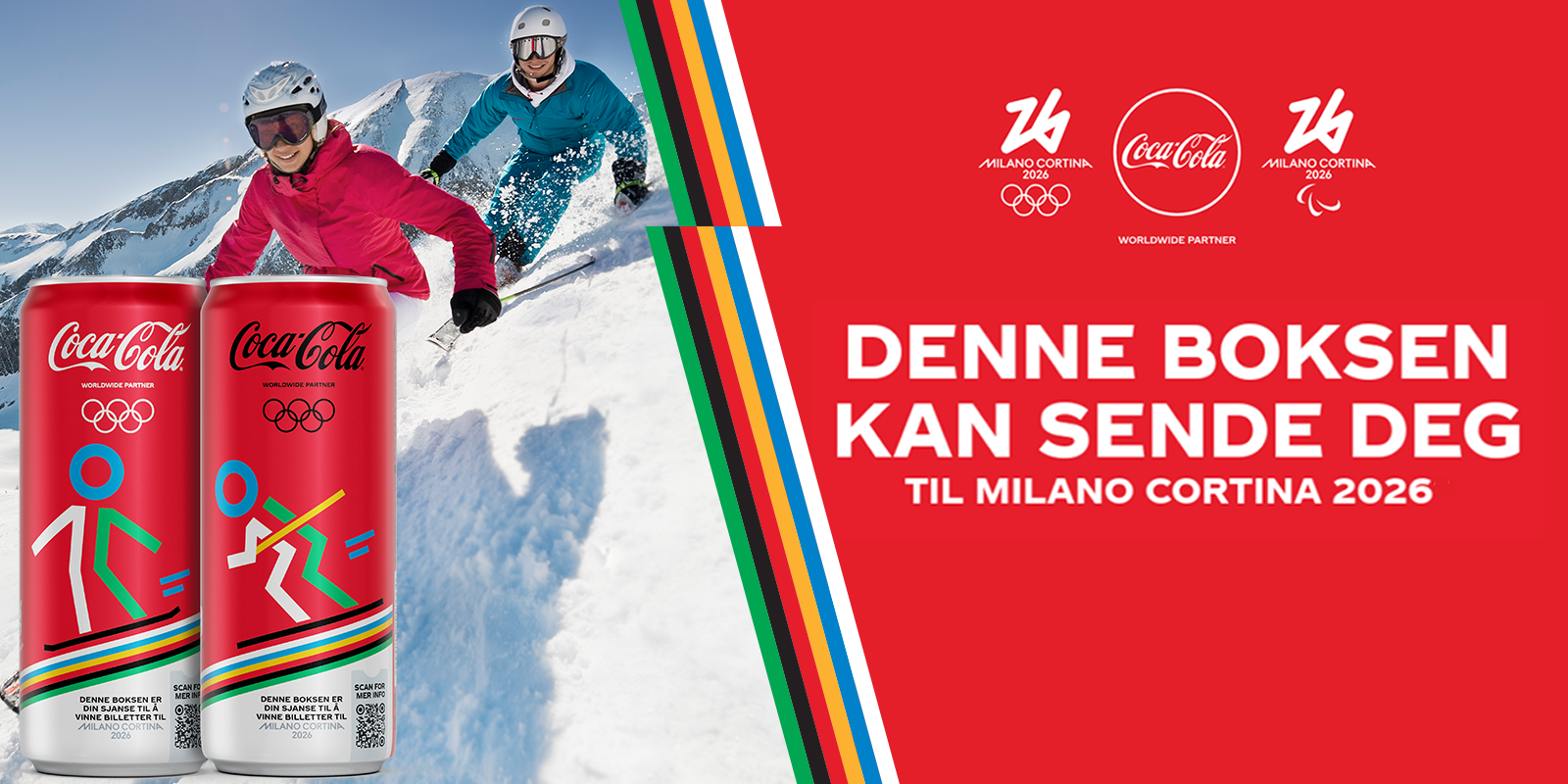 Folk på ski, Coca-Cola-produkter med vinter-OL i Milano Cortina 2026, offisielt partnerskap