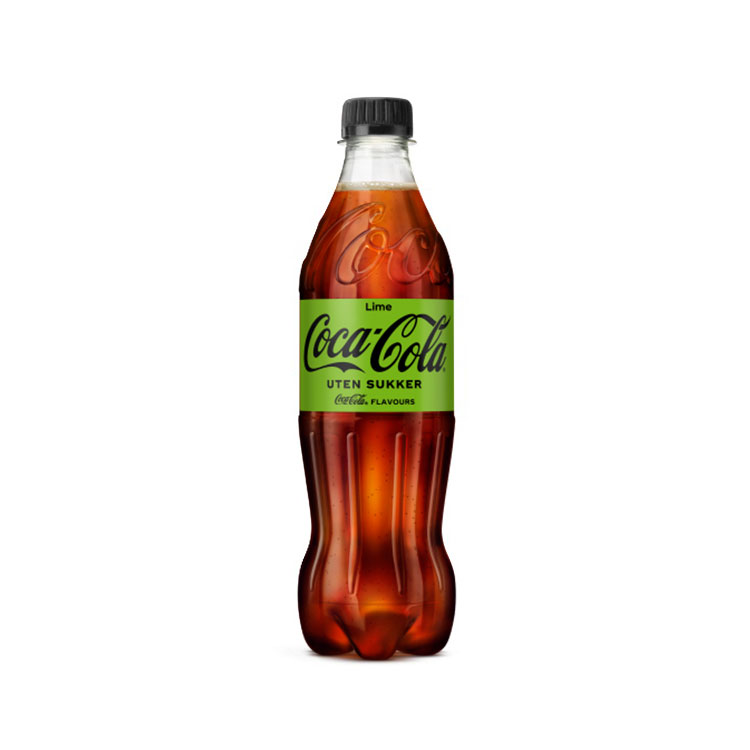 En plastflaske med Coca-Cola, uten sukker, men med lime.